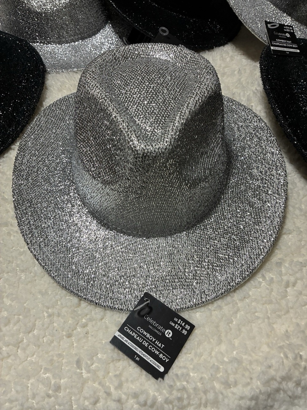Lot of 6 Celebrate It Halloween Glitter Cowboy Hat Charcoal Gray Bulk Party Pack